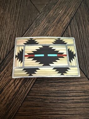 Vintage Sterling Silver Zuni Navajo C. Dishta Inlay Belt Buckle Southwest